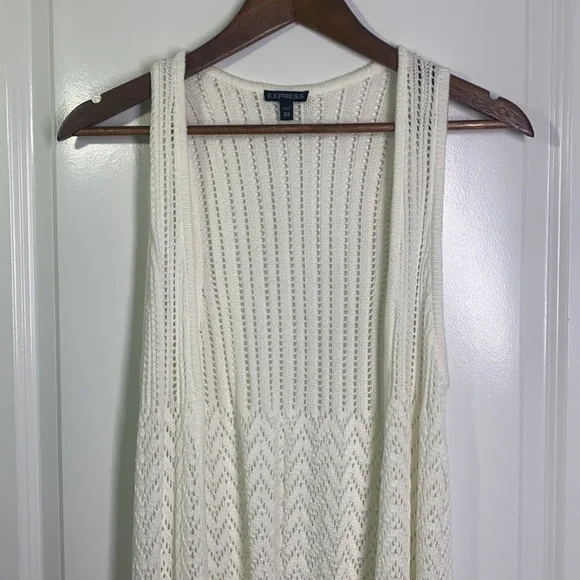 Express - Ivory Long Knit Tank Cardigan Size XS/S - Picture 3 of 9